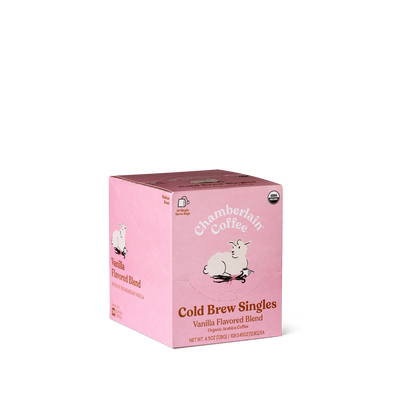 Organic Vanilla Cold Brew Coffee Singles Product Shot Diagonal