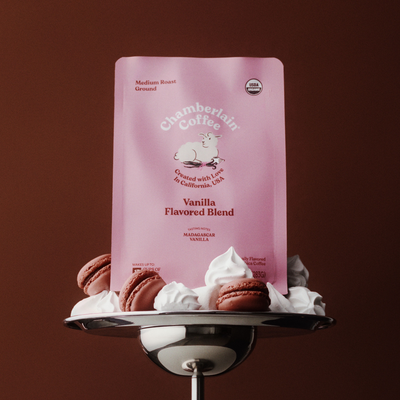 Organic Vanilla Coffee Blend Product Lifestyle Shot Front